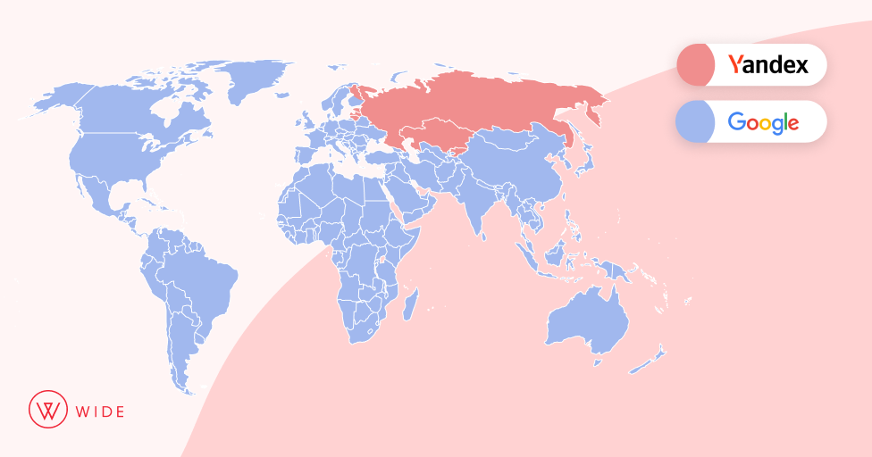 répartition mondiale Google Yandex